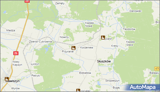 mapa Korzeniew, Korzeniew na mapie Targeo