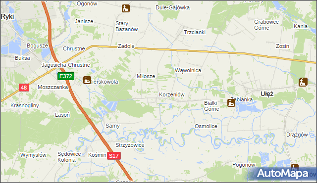 mapa Korzeniów gmina Ułęż, Korzeniów gmina Ułęż na mapie Targeo