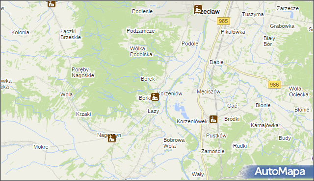 mapa Korzeniów gmina Żyraków, Korzeniów gmina Żyraków na mapie Targeo