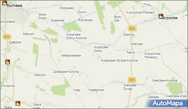 mapa Kosarzew-Stróża, Kosarzew-Stróża na mapie Targeo