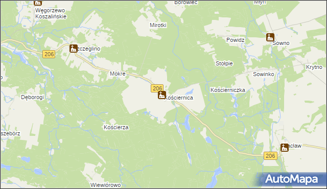 mapa Kościernica gmina Polanów, Kościernica gmina Polanów na mapie Targeo