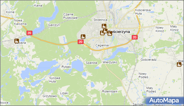 mapa Kościerzyna-Stare Nadleśnictwo, Kościerzyna-Stare Nadleśnictwo na mapie Targeo