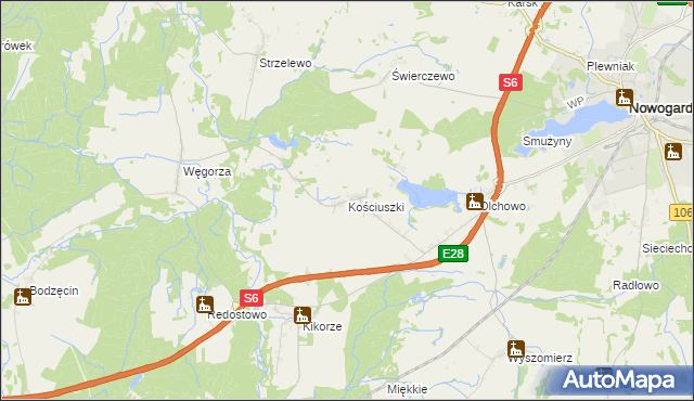 mapa Kościuszki gmina Osina, Kościuszki gmina Osina na mapie Targeo