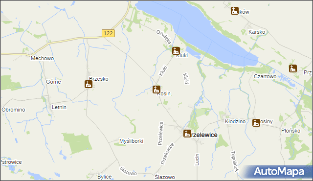 mapa Kosin gmina Przelewice, Kosin gmina Przelewice na mapie Targeo