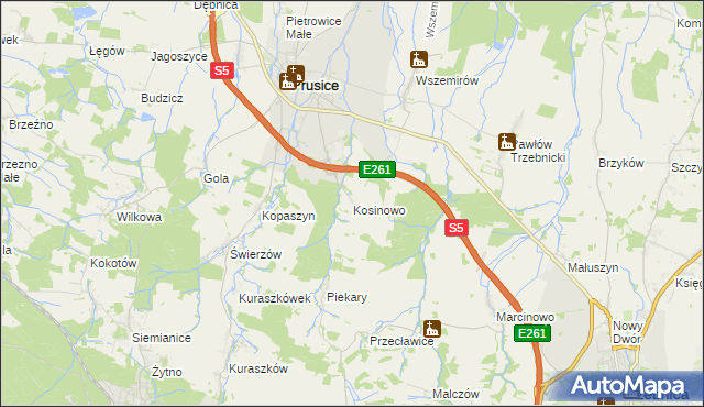 mapa Kosinowo gmina Prusice, Kosinowo gmina Prusice na mapie Targeo