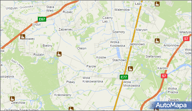 mapa Kosów gmina Lesznowola, Kosów gmina Lesznowola na mapie Targeo