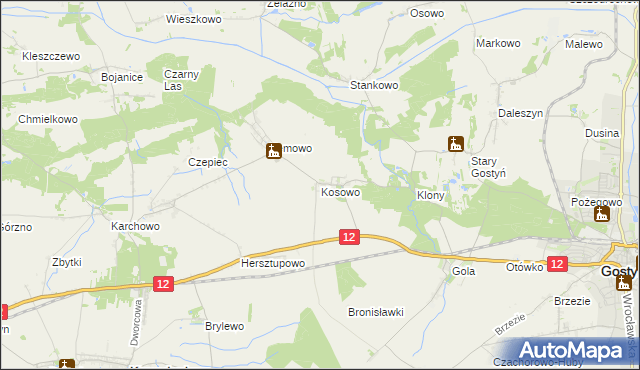 mapa Kosowo gmina Gostyń, Kosowo gmina Gostyń na mapie Targeo