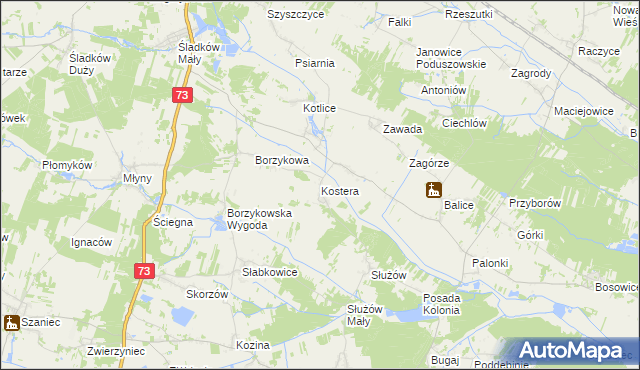 mapa Kostera, Kostera na mapie Targeo