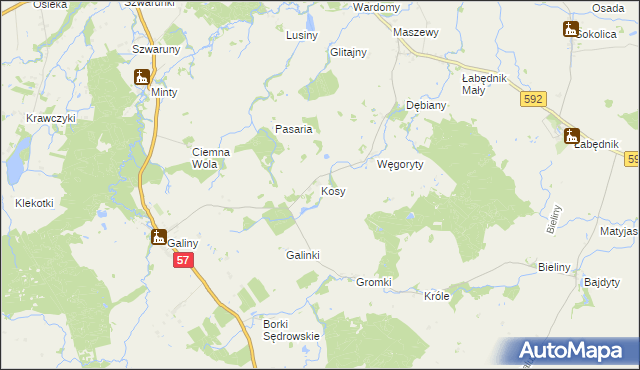 mapa Kosy gmina Bartoszyce, Kosy gmina Bartoszyce na mapie Targeo