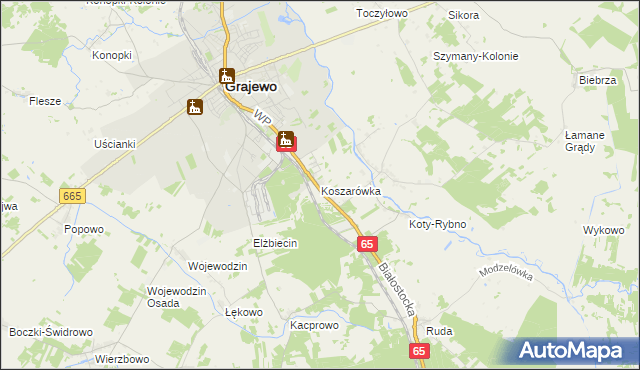 mapa Koszarówka gmina Grajewo, Koszarówka gmina Grajewo na mapie Targeo