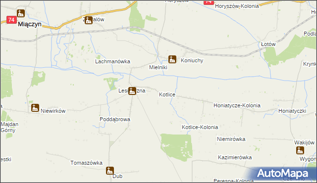 mapa Kotlice gmina Miączyn, Kotlice gmina Miączyn na mapie Targeo