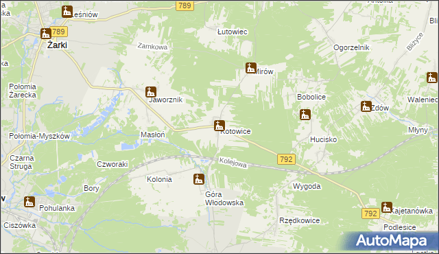 mapa Kotowice gmina Żarki, Kotowice gmina Żarki na mapie Targeo