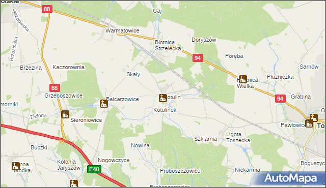 mapa Kotulin gmina Toszek, Kotulin gmina Toszek na mapie Targeo