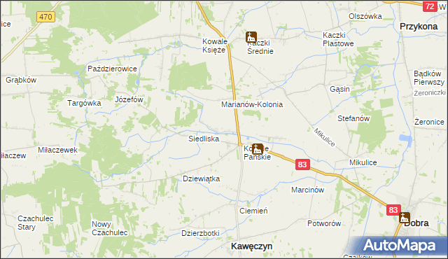 mapa Kowale Pańskie-Kolonia, Kowale Pańskie-Kolonia na mapie Targeo