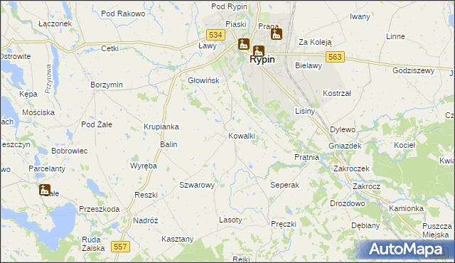 mapa Kowalki gmina Rypin, Kowalki gmina Rypin na mapie Targeo