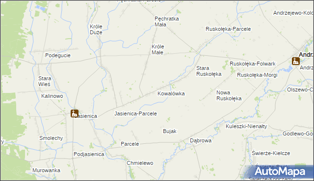 mapa Kowalówka gmina Andrzejewo, Kowalówka gmina Andrzejewo na mapie Targeo