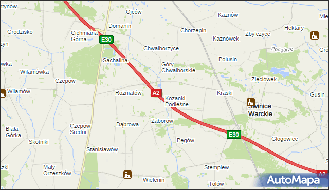 mapa Kozanki Podleśne, Kozanki Podleśne na mapie Targeo