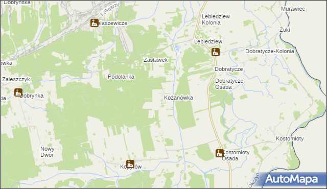mapa Kożanówka gmina Kodeń, Kożanówka gmina Kodeń na mapie Targeo