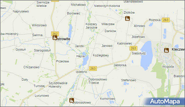 mapa Koziegłowy gmina Kleczew, Koziegłowy gmina Kleczew na mapie Targeo