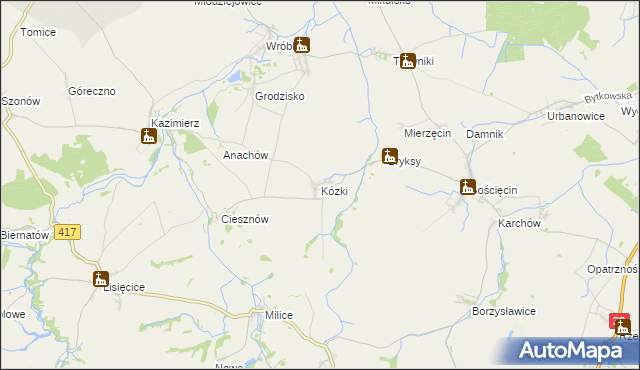 mapa Kózki gmina Pawłowiczki, Kózki gmina Pawłowiczki na mapie Targeo