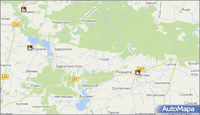 mapa Koźle gmina Szamotuły, Koźle gmina Szamotuły na mapie Targeo