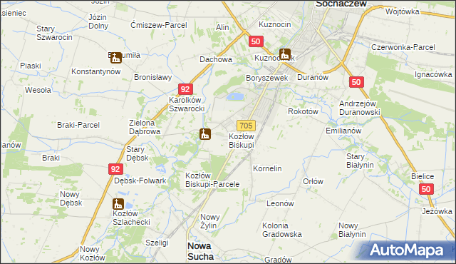 mapa Kozłów Biskupi, Kozłów Biskupi na mapie Targeo