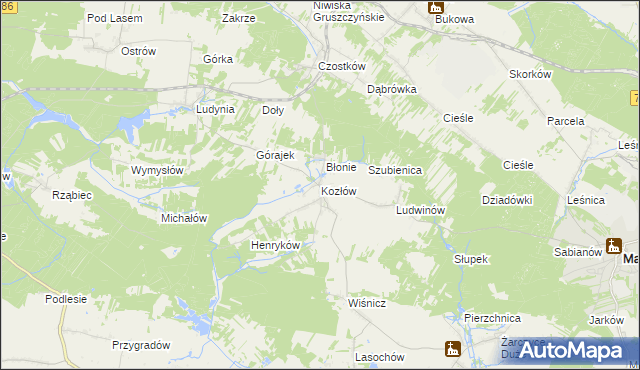 mapa Kozłów gmina Małogoszcz, Kozłów gmina Małogoszcz na mapie Targeo