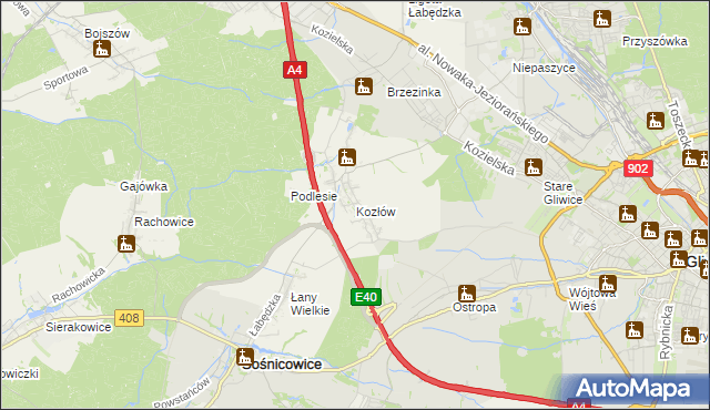 mapa Kozłów gmina Sośnicowice, Kozłów gmina Sośnicowice na mapie Targeo