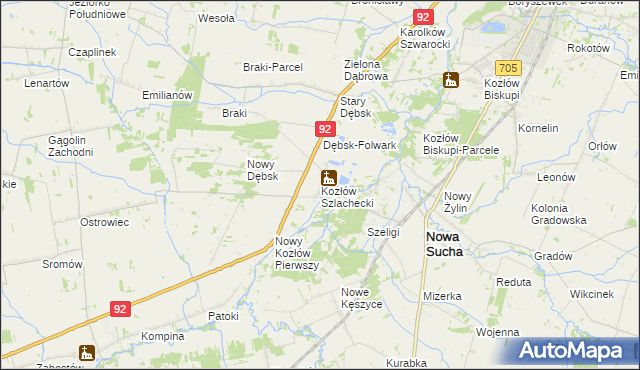 mapa Kozłów Szlachecki, Kozłów Szlachecki na mapie Targeo