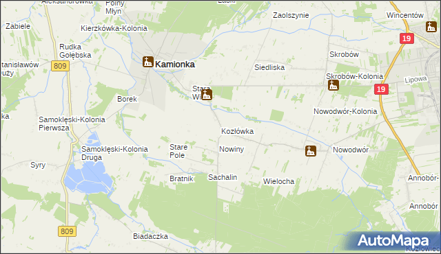 mapa Kozłówka gmina Kamionka, Kozłówka gmina Kamionka na mapie Targeo