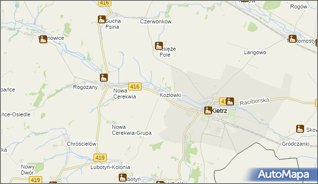 mapa Kozłówki gmina Kietrz, Kozłówki gmina Kietrz na mapie Targeo