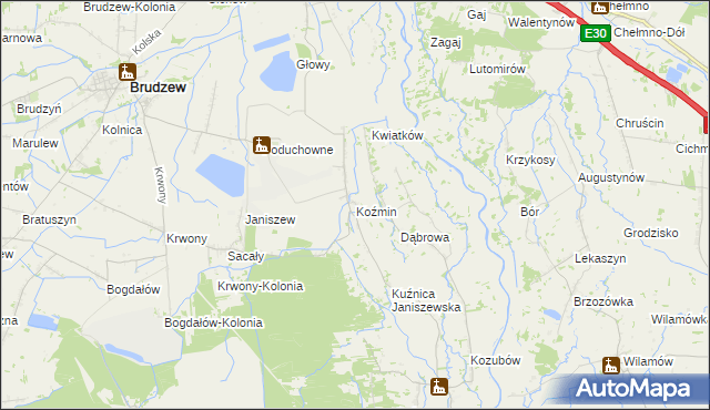 mapa Koźmin gmina Brudzew, Koźmin gmina Brudzew na mapie Targeo