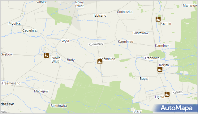 mapa Koźminiec, Koźminiec na mapie Targeo