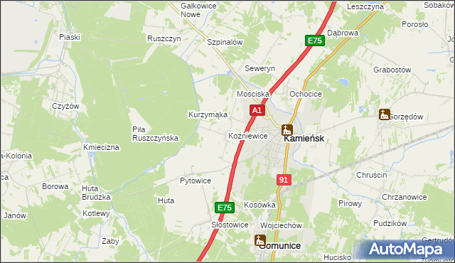 mapa Koźniewice, Koźniewice na mapie Targeo