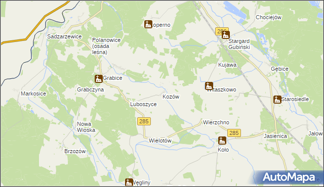 mapa Kozów gmina Gubin, Kozów gmina Gubin na mapie Targeo