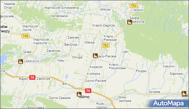 mapa Krajno-Parcele, Krajno-Parcele na mapie Targeo