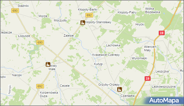 mapa Krasewice-Czerepy, Krasewice-Czerepy na mapie Targeo