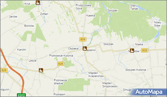 mapa Krasienin, Krasienin na mapie Targeo