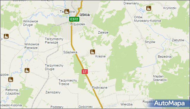 mapa Krasne gmina Stary Zamość, Krasne gmina Stary Zamość na mapie Targeo