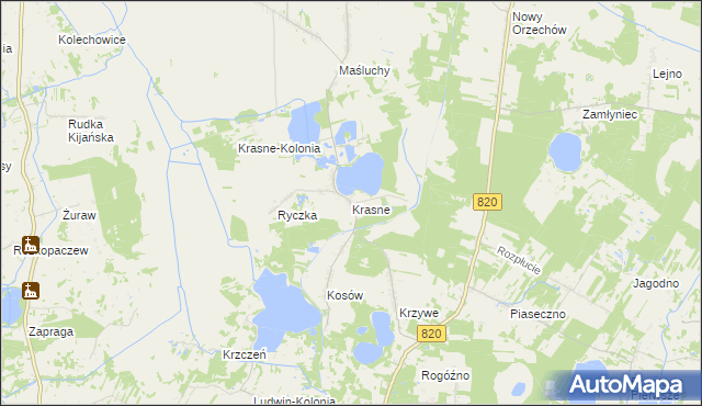 mapa Krasne gmina Uścimów, Krasne gmina Uścimów na mapie Targeo