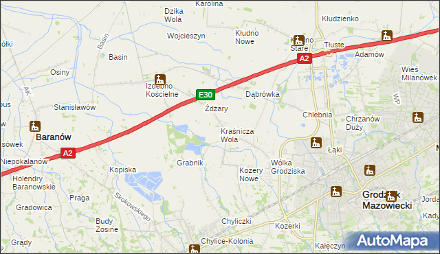 mapa Kraśnicza Wola, Kraśnicza Wola na mapie Targeo