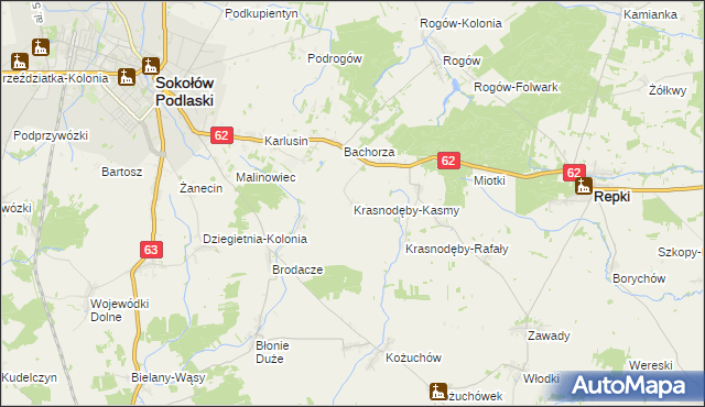 mapa Krasnodęby-Kasmy, Krasnodęby-Kasmy na mapie Targeo