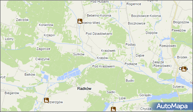 mapa Krasów gmina Radków, Krasów gmina Radków na mapie Targeo