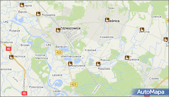 mapa Krasowa gmina Leśnica, Krasowa gmina Leśnica na mapie Targeo