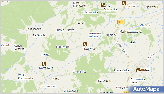 mapa Krasówka gmina Łomazy, Krasówka gmina Łomazy na mapie Targeo