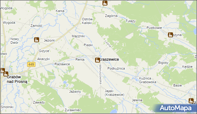 mapa Kraszewice powiat ostrzeszowski, Kraszewice powiat ostrzeszowski na mapie Targeo
