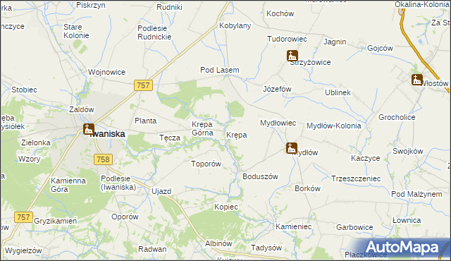 mapa Krępa gmina Iwaniska, Krępa gmina Iwaniska na mapie Targeo