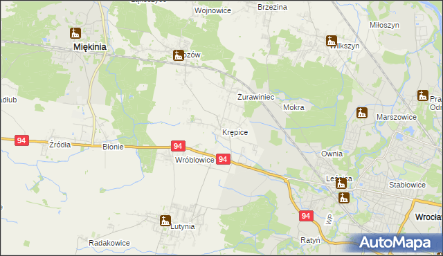 mapa Krępice gmina Miękinia, Krępice gmina Miękinia na mapie Targeo