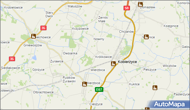 mapa Królikowice gmina Kobierzyce, Królikowice gmina Kobierzyce na mapie Targeo