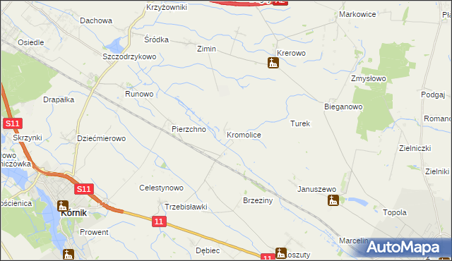 mapa Kromolice gmina Kórnik, Kromolice gmina Kórnik na mapie Targeo